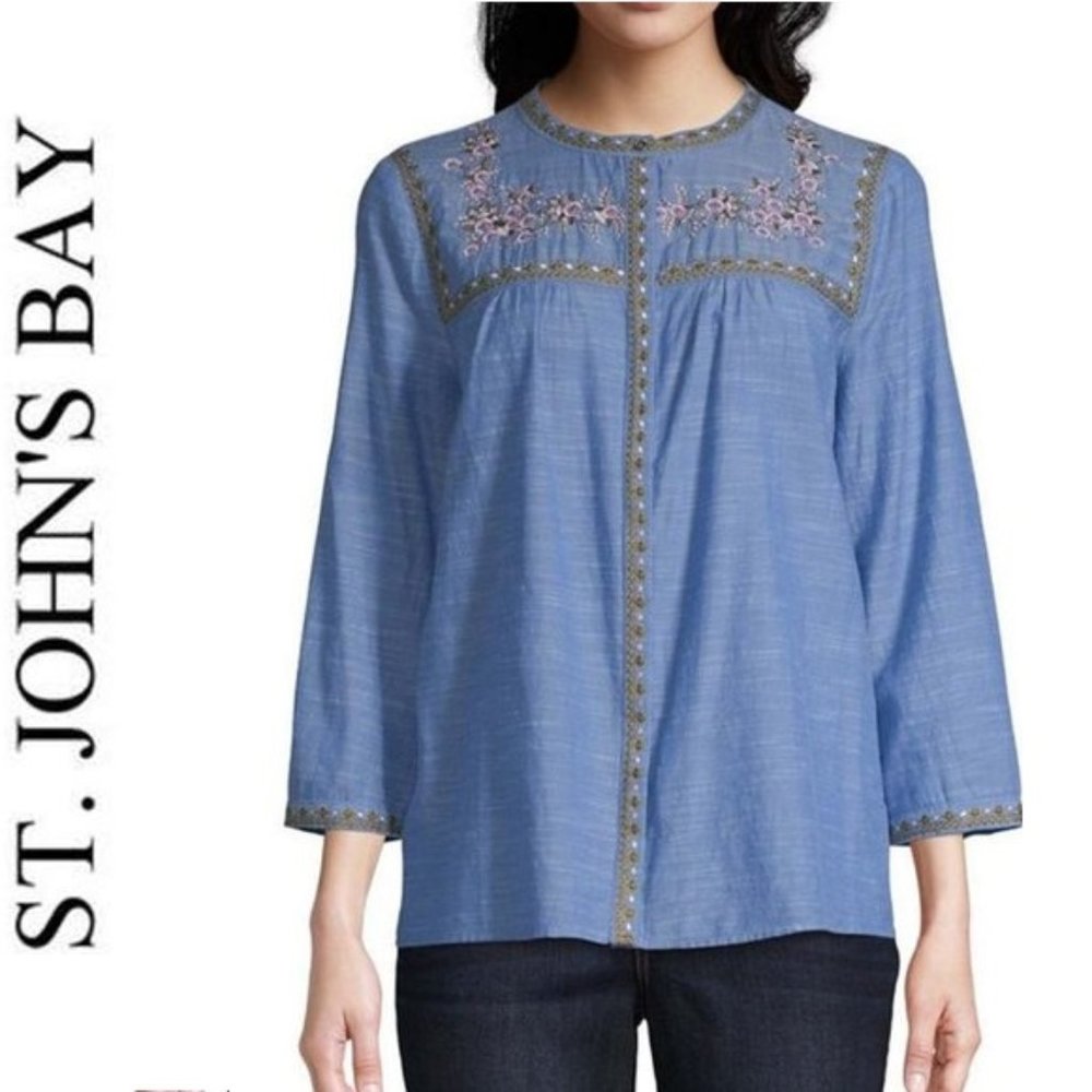 St. John's Bay Crew Neck Embroidered Blouse Top